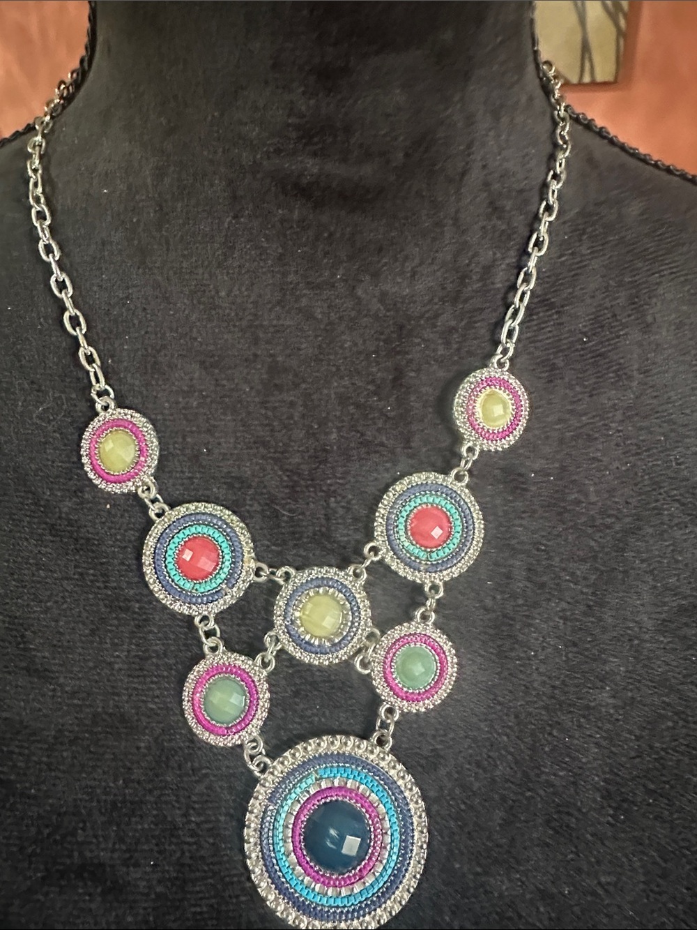 Colorful Multi-Gem Statement Necklace - Pink, Blue, Green